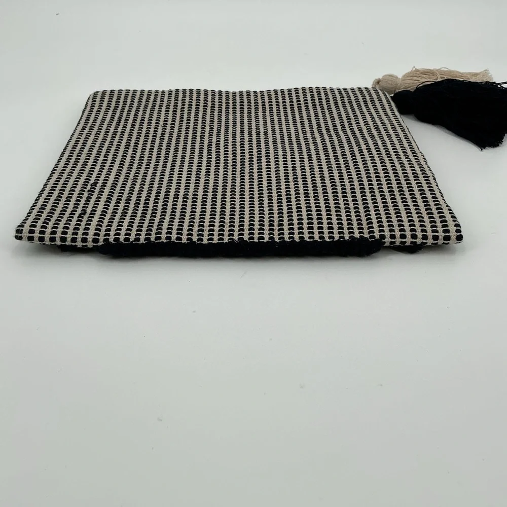 Navy and Cream Bohemian Geometric Patterned Clutch with tassel